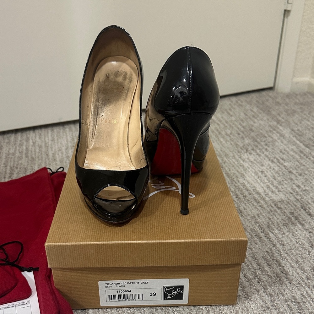Christian Louboutin Black Patent Peep-Toe Heels